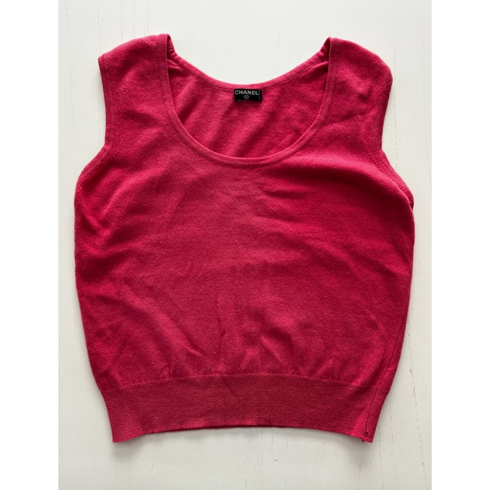 Chanel Vintage Hot Pink 100% Cashmere Tank Top